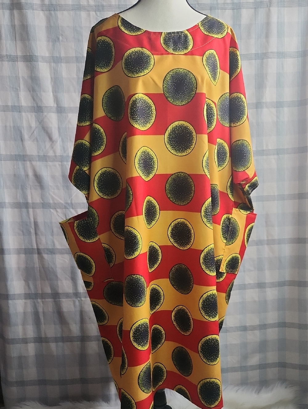 Bold Red and Yellow Abstract Dot Kaftan. Ankara Summer Dress.